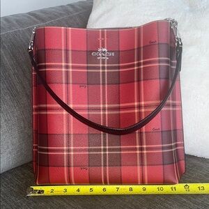 Coach Red and Brown Plaid Shoulder Bag